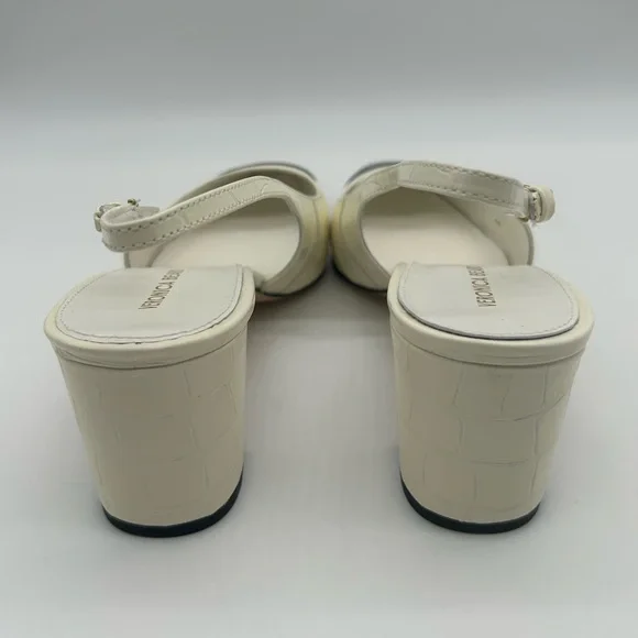 Veronica Beard Cecile Slingback Pumps Ivory Croc Leather Black Cap Toe Size 9M - Picture 7 of 14